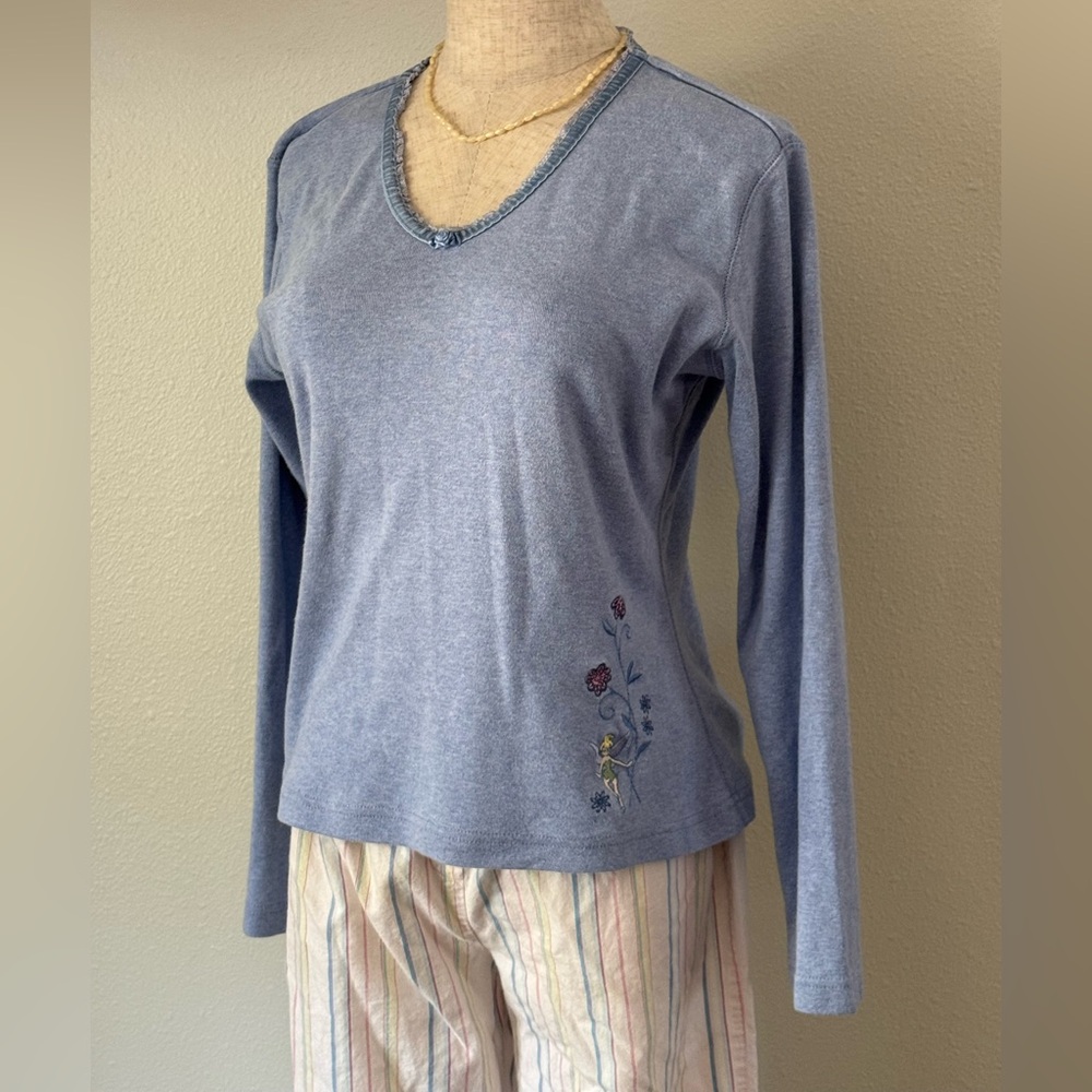 Disney Blue Floral Embroidered Long Sleeve Top